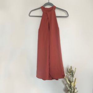 Burnt Orange Key Hole Sleeveless Wedding Guest Dress